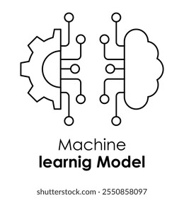 Ícone de vetor para modelo de aprendizado de máquina. Representa pontos de dados interconectados com símbolos algorítmicos, representando análise preditiva e treinamento de modelo de IA.