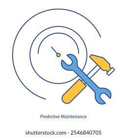 Ícone de vetor para Gerenciamento de Integridade de Máquinas. Chave inglesa com insights de dados para manutenção previsível.