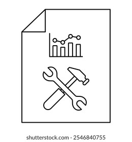 Ícone de vetor para Monitoramento de Integridade de Máquinas. Chave inglesa combinada com um gráfico de dados para insights preditivos.