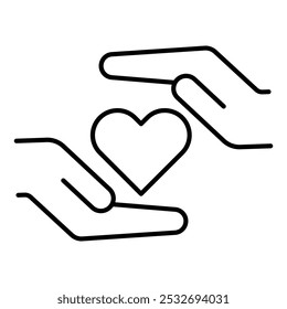 Vector icon of Made with Love. This icon illustrates hands forming a heart, representing handmade, lovingly crafted products. Ideal for gift packaging, eco-friendly products, and crafts.