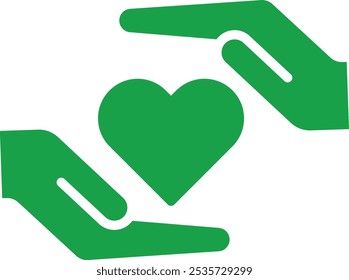 Vector icon of Made with love. This icon features hands with a heart, symbolizing care and quality in handmade or ethically produced items.