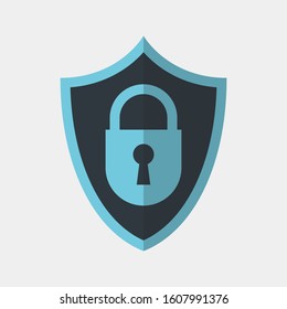 Vector icon made of shield and icon of closed lock. It represents identity security and data protection