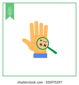 Vector icon of magnified view of bacteria on human palm