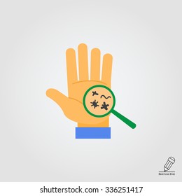 Vector icon of magnified view of bacteria on human palm