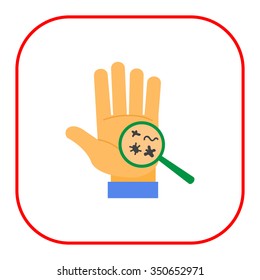 Vector icon of magnified view of bacteria on human palm