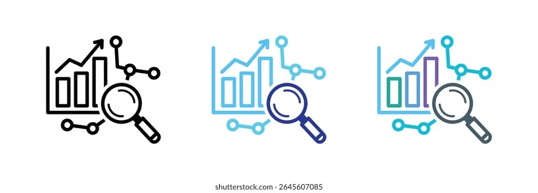 Icono de Vector con lupa, gráfico y nodos de datos, perfecto para ilustrar análisis de negocios, ciencia de datos y métricas de rendimiento.
