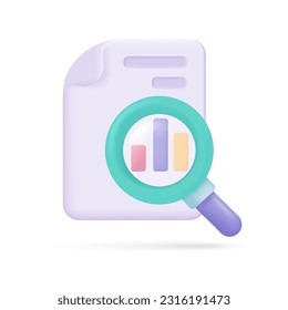 Vector icon magnifying glass on document isometric 3d style. 