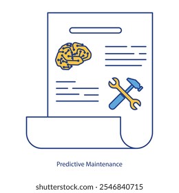 Icono de Vector para análisis de mantenimiento. Llave inglesa con gráfico predictivo para el cuidado avanzado del equipo.