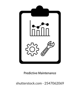 Icono de Vector para análisis de mantenimiento. Llave inglesa con gráfico que muestra el monitoreo predictivo.