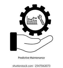 Icono de Vector para conocimientos de mantenimiento. Cuidado proactivo del equipo representado con llave inglesa y gráfico de datos.