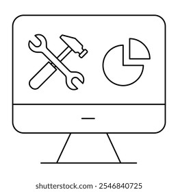 Vector icon for Maintenance Intelligence Tools. Wrench with graph for proactive diagnostics.