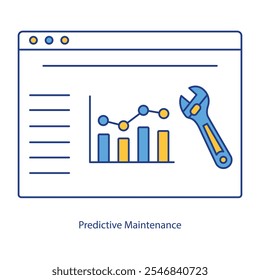 Icono de Vector para la optimización del mantenimiento. Llave inglesa con análisis predictivo para la confiabilidad del sistema.