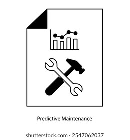 Ícone de vetor para Planejamento de Manutenção. Gráfico de chave inglesa e analítica para tratamento preditivo.