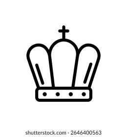 Vector icon of a majestic king crown in clean line style, featuring pointed arches and elegant detailing. Ideal for medieval royalty, RPGs, and fantasy leadership themes.