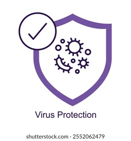 Icono de Vector para protección contra malware y virus. Cuenta con un escudo protector y un gráfico de error, que simboliza la seguridad digital contra amenazas dañinas.