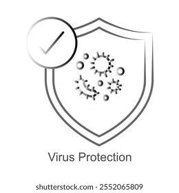 Icono de Vector para protección contra malware y virus. Cuenta con un escudo protector y un gráfico de error, que simboliza la seguridad digital contra amenazas dañinas.