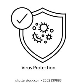 Icono de Vector para protección contra malware y virus. Cuenta con un escudo protector y un gráfico de error, que simboliza la seguridad digital contra amenazas dañinas.