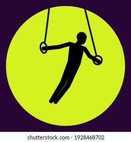 Vector icon of man athlet gymnast on rings. Male gymnast on rings.