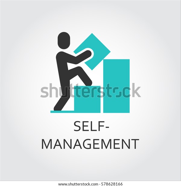 Vector icon of man\
builds a graph, self-management concept. Simple label. Logo drawn\
in flat style. Black and green shape pictograph for your design\
needs. Contour\
silhouette