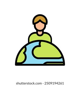 Icono de Vector de hombre en semicírculo Icono de Vector de tierra de hombre en semicírculo 
