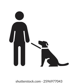 Vector icon man with dog on leash isolated on white background. 