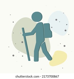 Vector Icon man engaged in hiking on multicolored background. Layers grouped for easy editing illustration. For your design.