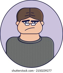 Vector icon of man in glasses with a serious expression. Cute vector illustration in flat style.