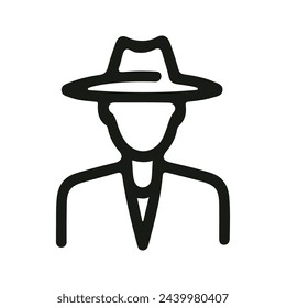 Vector icon of a man with a hat, in linear style. Black on white background.