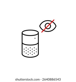 Vector icon of man at laptop with crossed-out eye, symbolizing hidden activity, private browsing, or invisible user status. Ideal for privacy apps, remote work tools, and secure interfaces