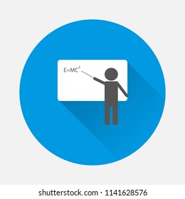 Vector Icon man near the blackboard. Teacher on a blue background a flat image with a long shadow. Layers grouped for easy editing illustration.  For your design.