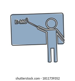 Vector Icon man near the blackboard. Teacher cartoon style on white isolated background.
