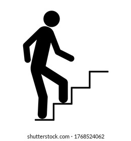 Vector icon of man running up ladder. A symbol of a person climbing the career ladder. Vector image.