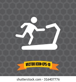 Vector Icon of  Man Running on a Treadmill on Dark Gray Background. Eps.10.