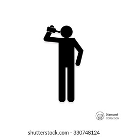Vector icon of man silhouette holding bottle and drinking 