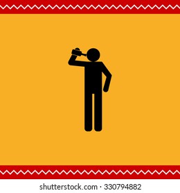 Vector icon of man silhouette holding bottle and drinking 