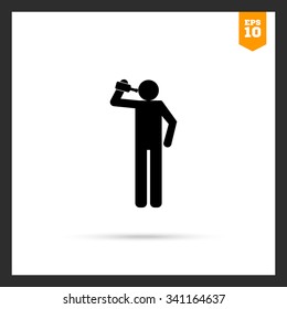 Vector icon of man silhouette holding bottle and drinking 