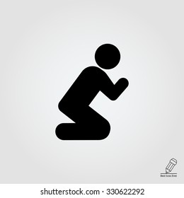 Vector icon of man silhouette standing on knees and praying