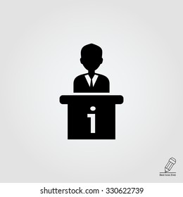 Vector icon of man silhouette standing at information desk