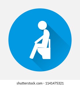 Vector icon man sitting on the toilet. Businessman on bllue background a flat image with a long shadow. Layers grouped for easy editing illustration.  For your design.
