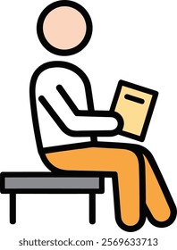 Vector icon of a man sitting on a bench reading a book.