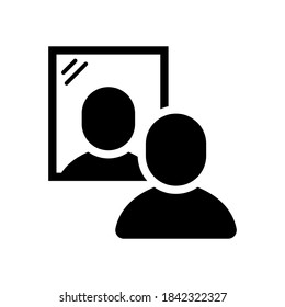 Icono vector de Hombre parado frente al icono de espejo o ventana, hombre mirando en el símbolo espejo sobre fondo blanco aislado para UI/UX y sitio web.