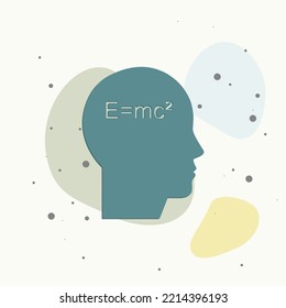 Vector icon man thinks. Geometric Formula and Problem Solving on multicolored background. Layers grouped for easy editing illustration. For your design.