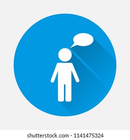  Vector icon man thinks, speaks. Thinking man on bllue background a flat image with a long shadow. Layers grouped for easy editing illustration.  For your design.