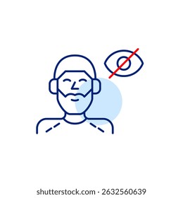 Vector icon of man wearing headphones with crossed-out eye, symbolizing private listening, hidden audio, or invisible sound mode. Ideal for music apps, settings, and audio platforms