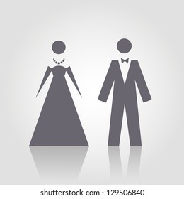 Vector icon with man and woman. Simple illustration with figures of peoples. Stylized silhouettes of person in evening dress. Abstract sign for print and web