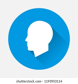 Vector icon man's head on blue background. Flat image man or woman head with long shadow. Layers grouped for easy editing illustration. For your design.