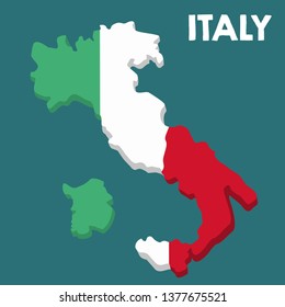 Vector icon map of Italy. Map of Italy in the color of the Italian flag. 