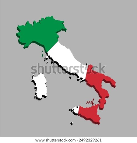 Vector icon map of Italy. Map of Italy in the color of the Italian flag. Illustration of a map of Italy in flat minimalism style.