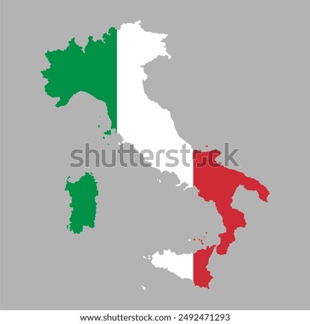 Vector icon map of Italy. Map of Italy in the color of the Italian flag. Illustration of a map of Italy in flat minimalism style.