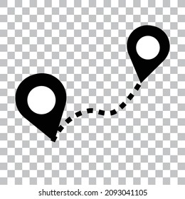 Icono vector de un pin de mapa conectado por una línea de puntos. Esta ilustración es ideal para mostrar relaciones posicionales.